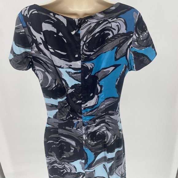Pendleton Womens Dress Silk Size 8 Black Blue Short Sleeve Abstract Floral Rose - Picture 6 of 12